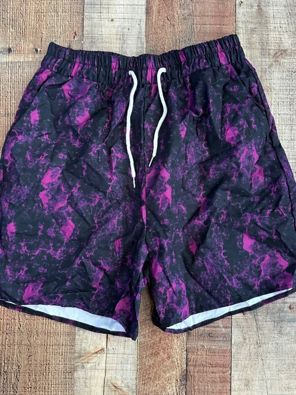 Romwe purple and black tie board shorts boy's size large